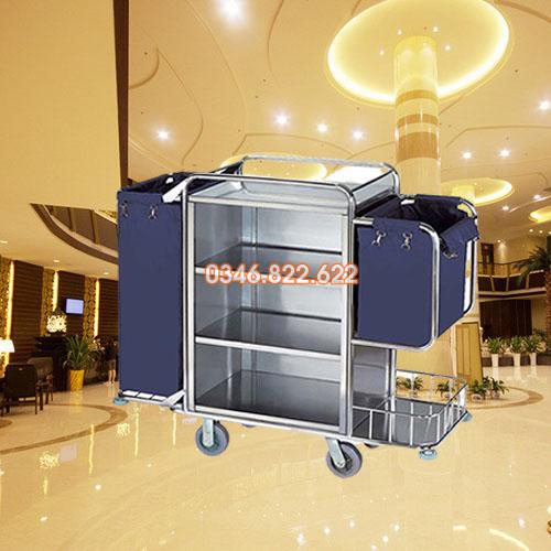 Xe dọn buồng phòng inox cao cấp Xe dọn buồng phòng inox cao cấp